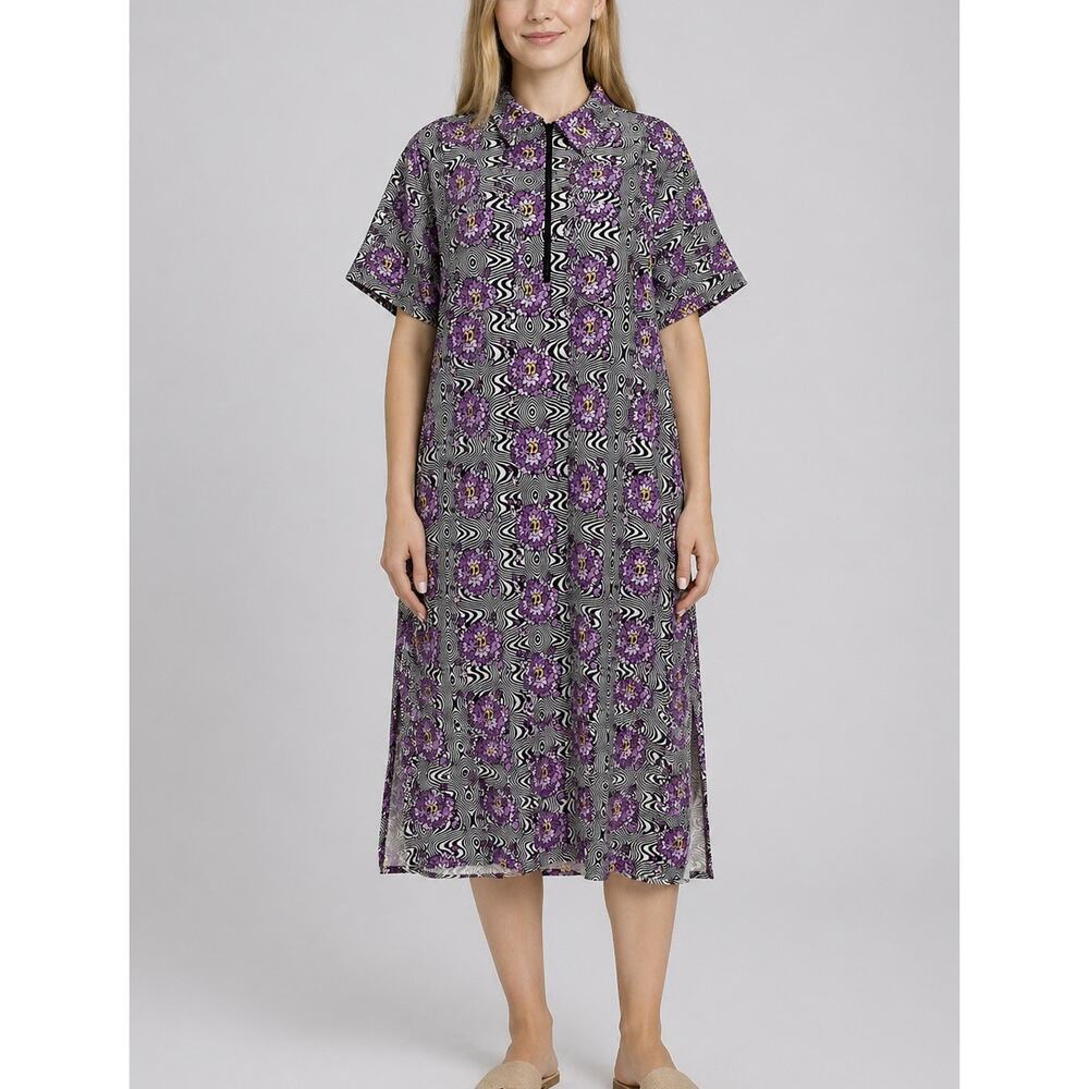 Nooworks Haze Work Dress Womens 2 Purple Psychedelic Floral Retro Mod Funky